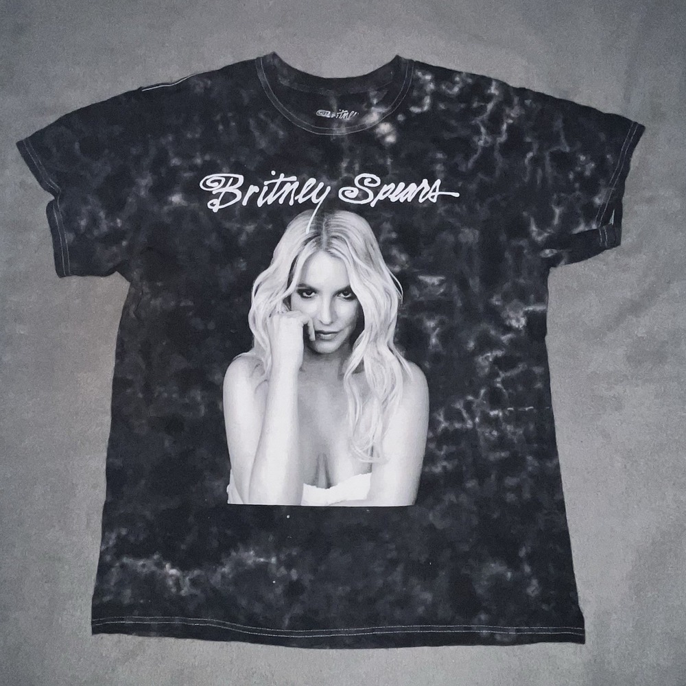 Britney Spears Graphic Black Bleach Tie Dye T‎ Shirt S/M Women Tour Concert